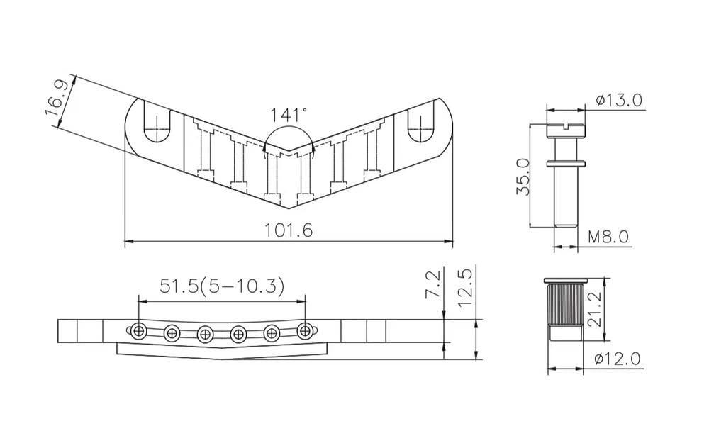 Black Guitar Stop Bar Tailpiece with Anchors and Studs O4400
