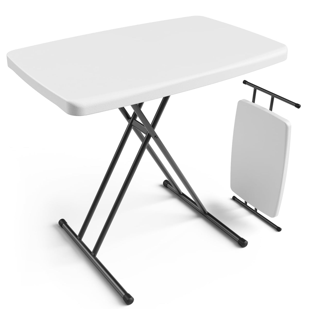 Folding Table 30 Inch Adjustable Height White Granite R3901