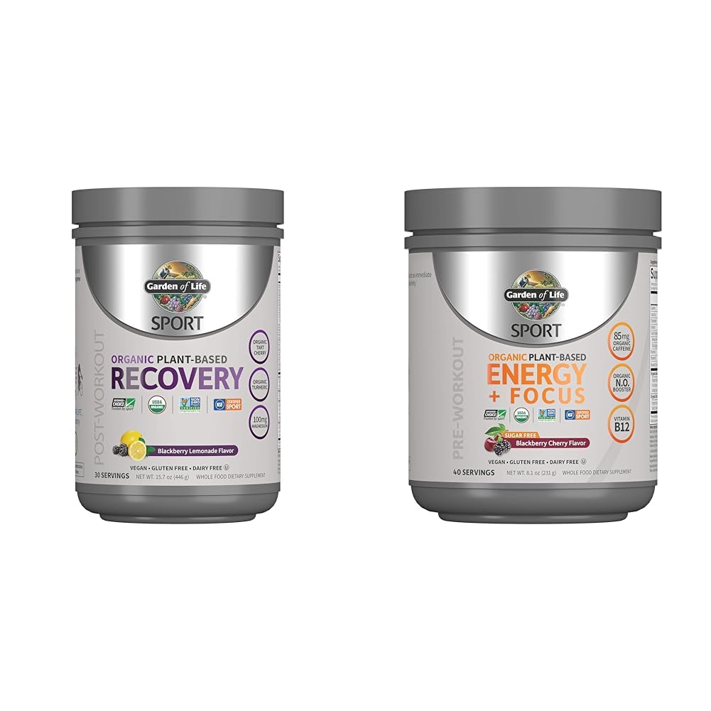 Organic Plant-Based Post Workout Recovery Powder & Pre Workout Energy Powder Bundle G258