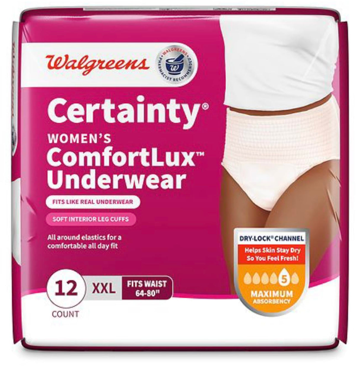 Women's Maximum Absorbency Underwear, XXL, 12 Count C505