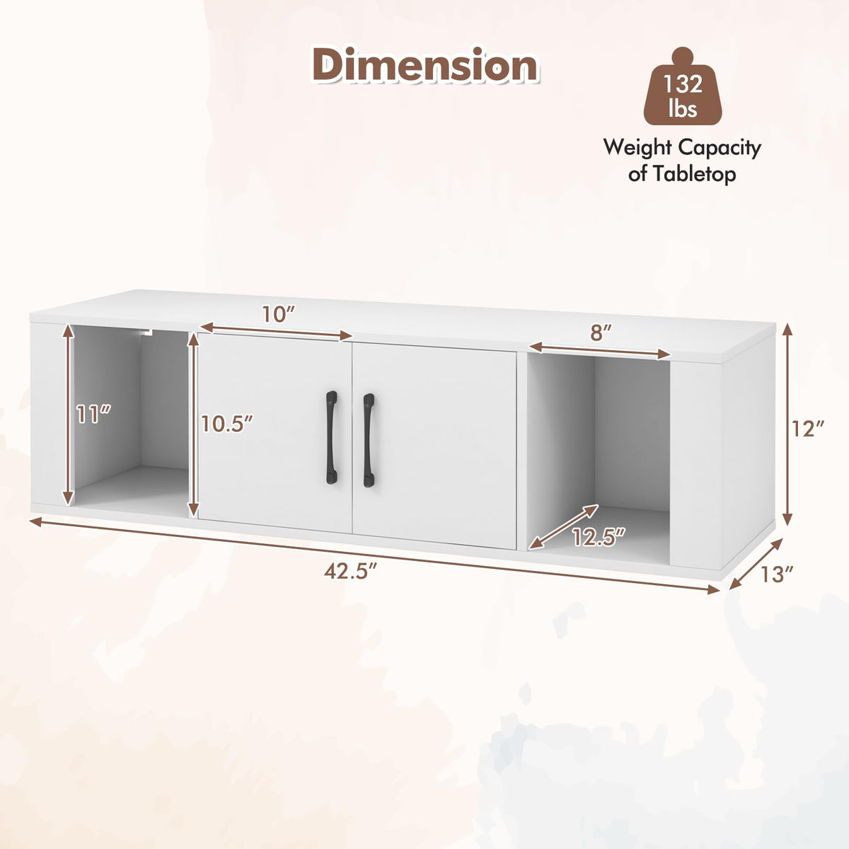 Wall Mounted Storage Cabinet, 2 Cube Floating Desk with Doors, White Z717074