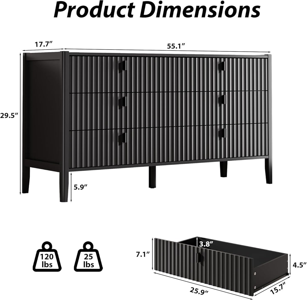 Black 6 Drawer Wood Dresser O691844