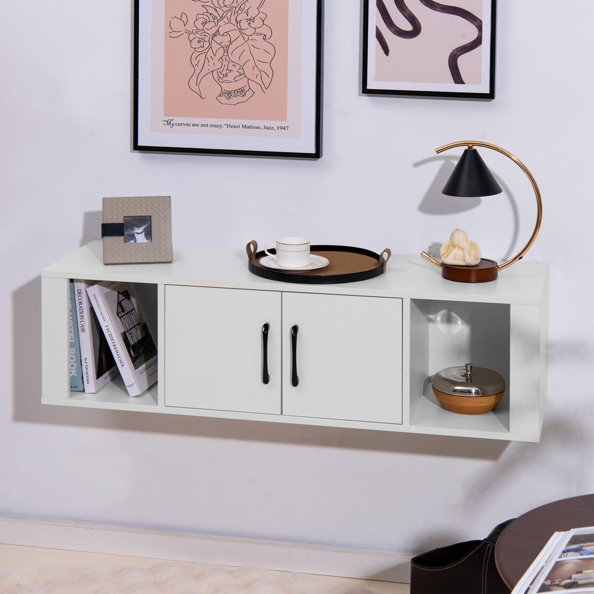 Wall Mounted Storage Cabinet, 2 Cube Floating Desk with Doors, White Z717074