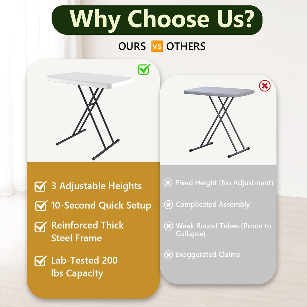 Folding Table 30 Inch Adjustable Height White Granite R3901