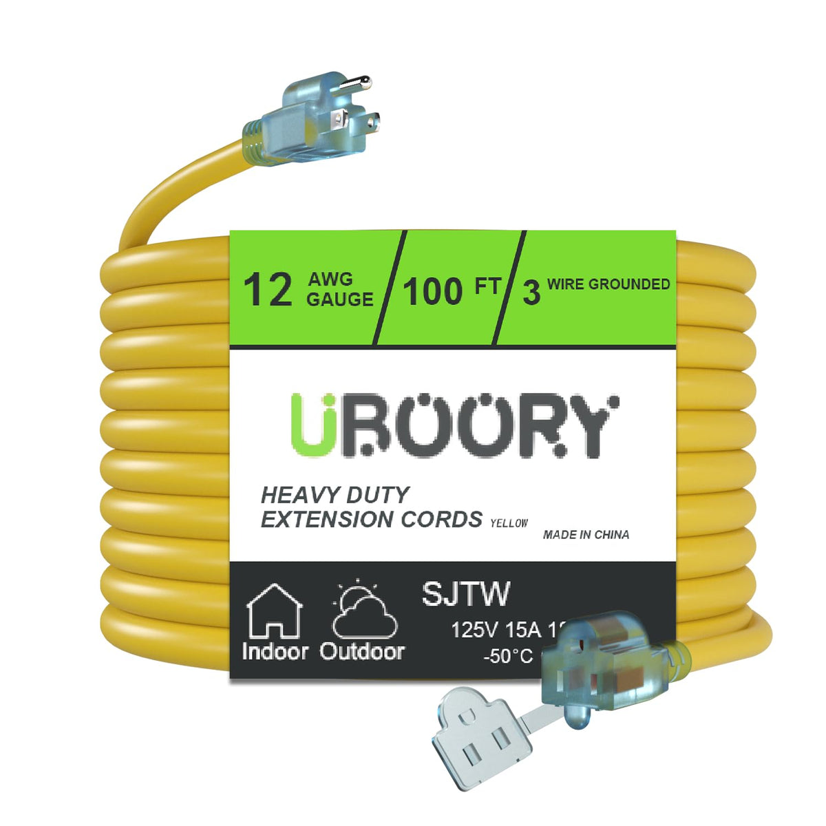 Waterproof 100 FT Yellow 12/3 SJTW Heavy Duty Extension Cord U9484