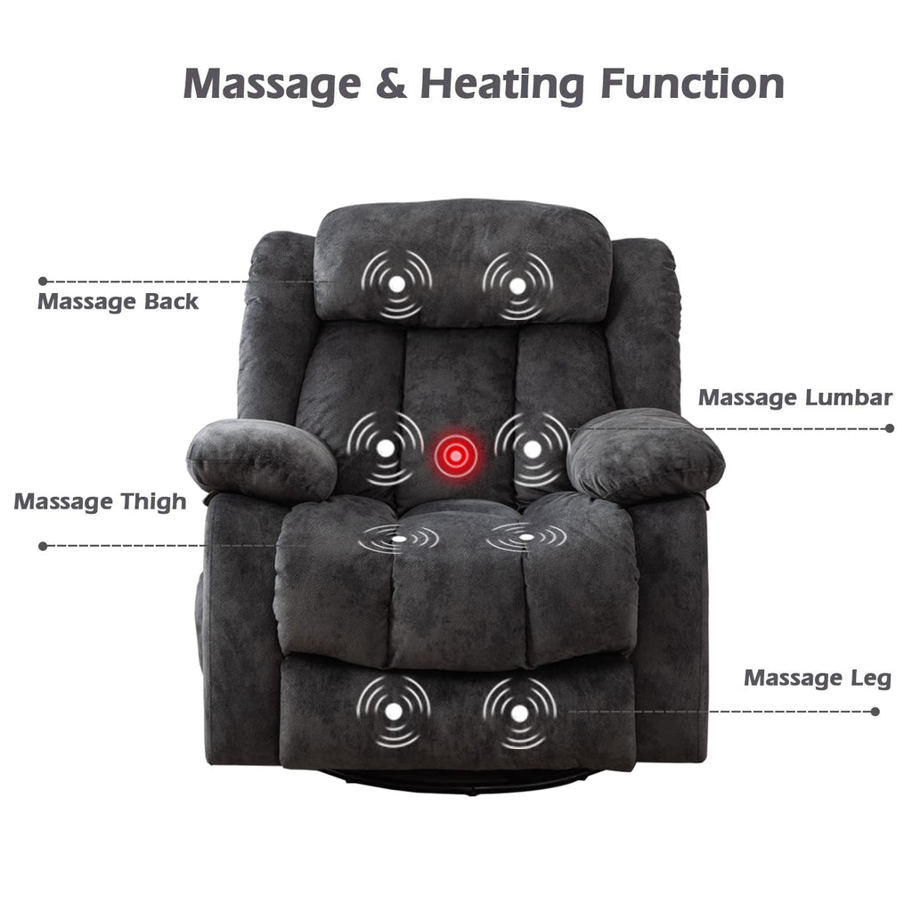 Gray Massage Swivel Rocker Recliner Chair H252018