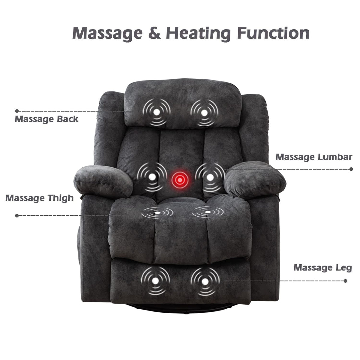 Gray Massage Swivel Rocker Recliner Chair H252018