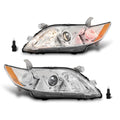 Clear Lens Chrome Housing Amber Reflector Headlight Assembly Pair D21761
