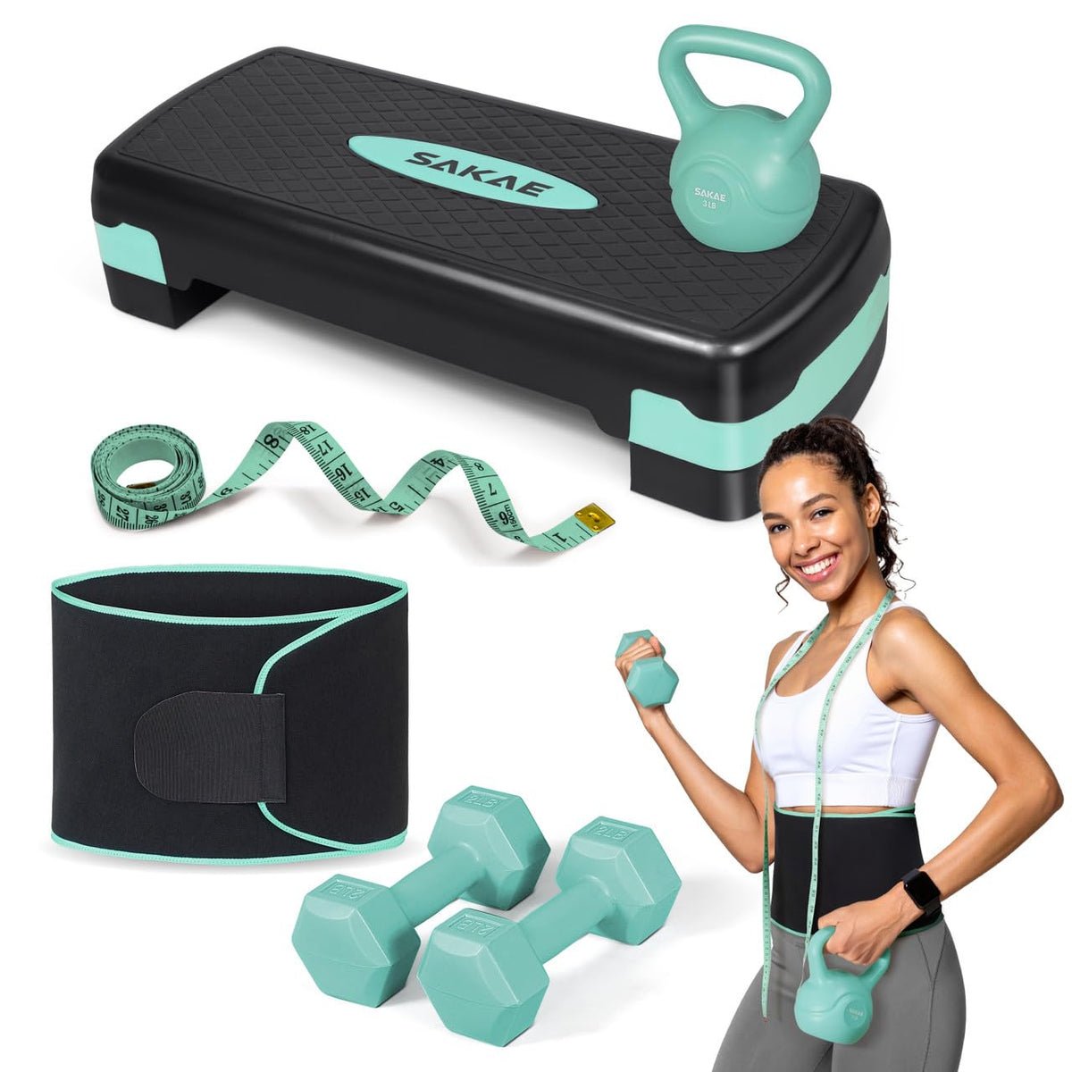 Adjustable Height Aerobic Stepper Set with Dumbbells, Kettlebell, Waist Trimmer, Ankle Weights or Weighted Vest B427270