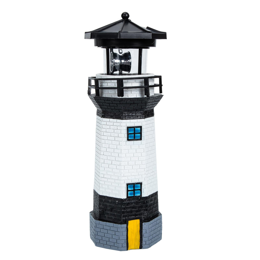 Black and White Resin Solar-Powered LED Lighthouse Garden Light M8054
