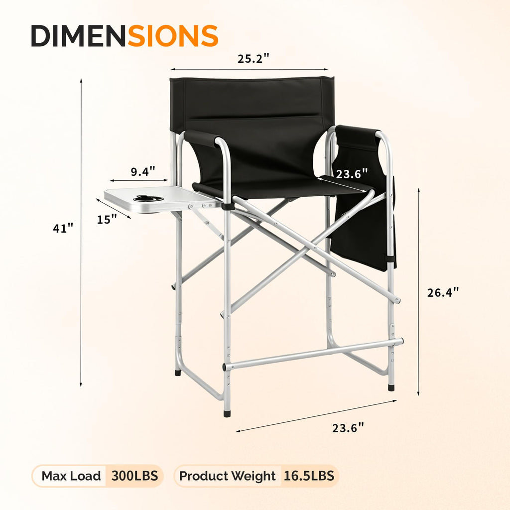 Black Foldable Makeup Chair with Side Table & Footrest Q726277