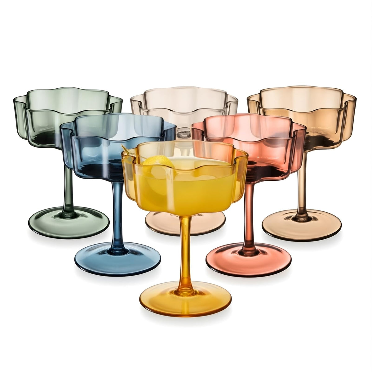 Shatterproof Acrylic Pastel Coupe Glasses 6 Set 8.5oz T953