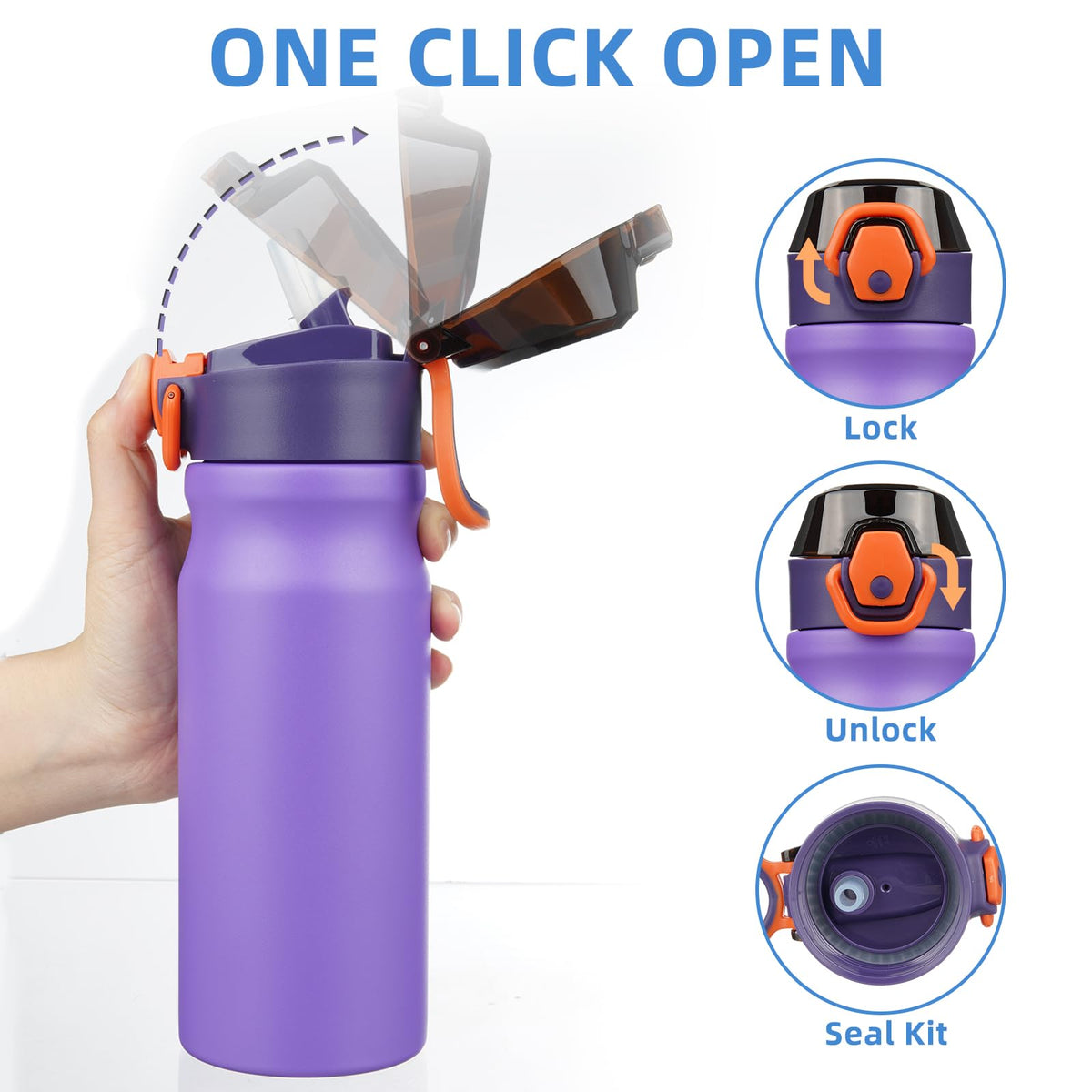 18 oz Insulated Stainless Water Bottle with Straw & Handle E603