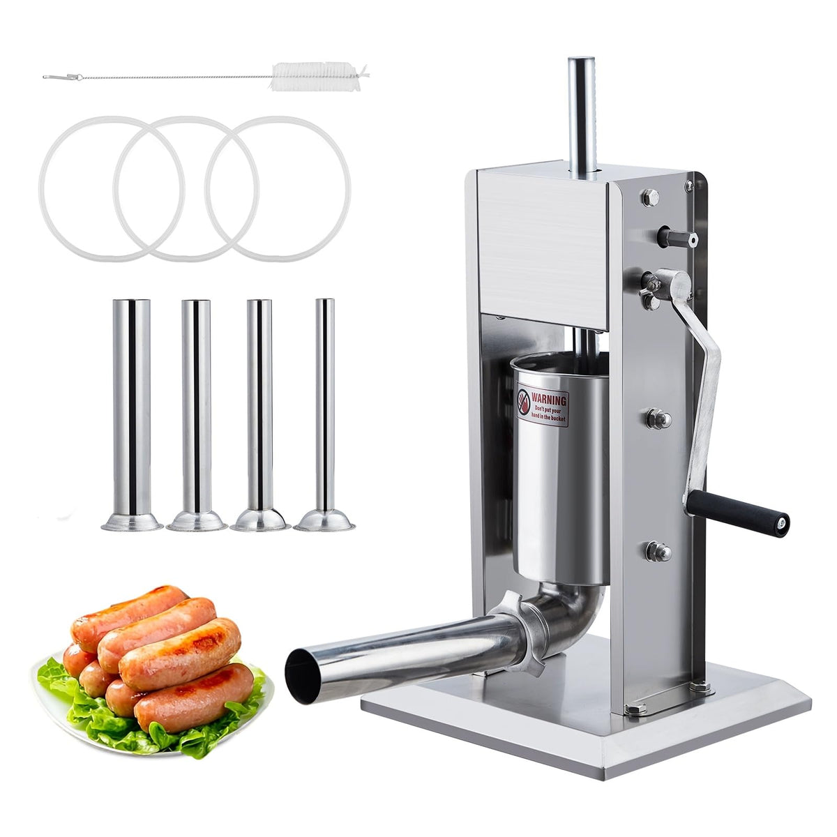 Manual 7 LB Stainless Steel Sausage Stuffer with 4 Stuffing Tubes V41800