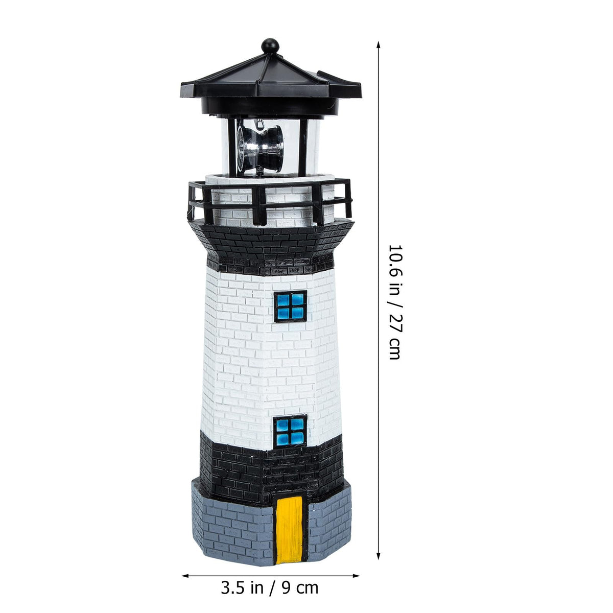Black and White Resin Solar-Powered LED Lighthouse Garden Light M8054