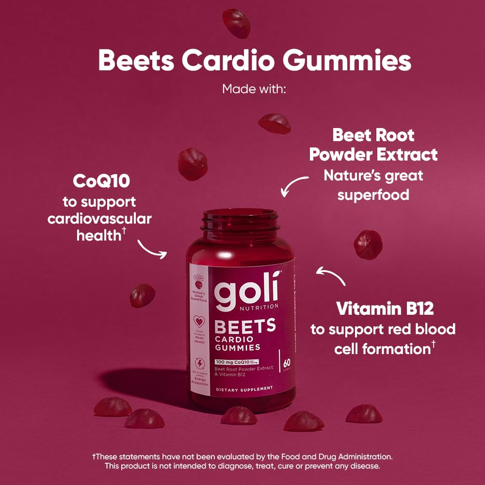 Beets Cardio Gummy 60 Count CoQ10 Beet Root Extract Vegan Gluten-Free O6657