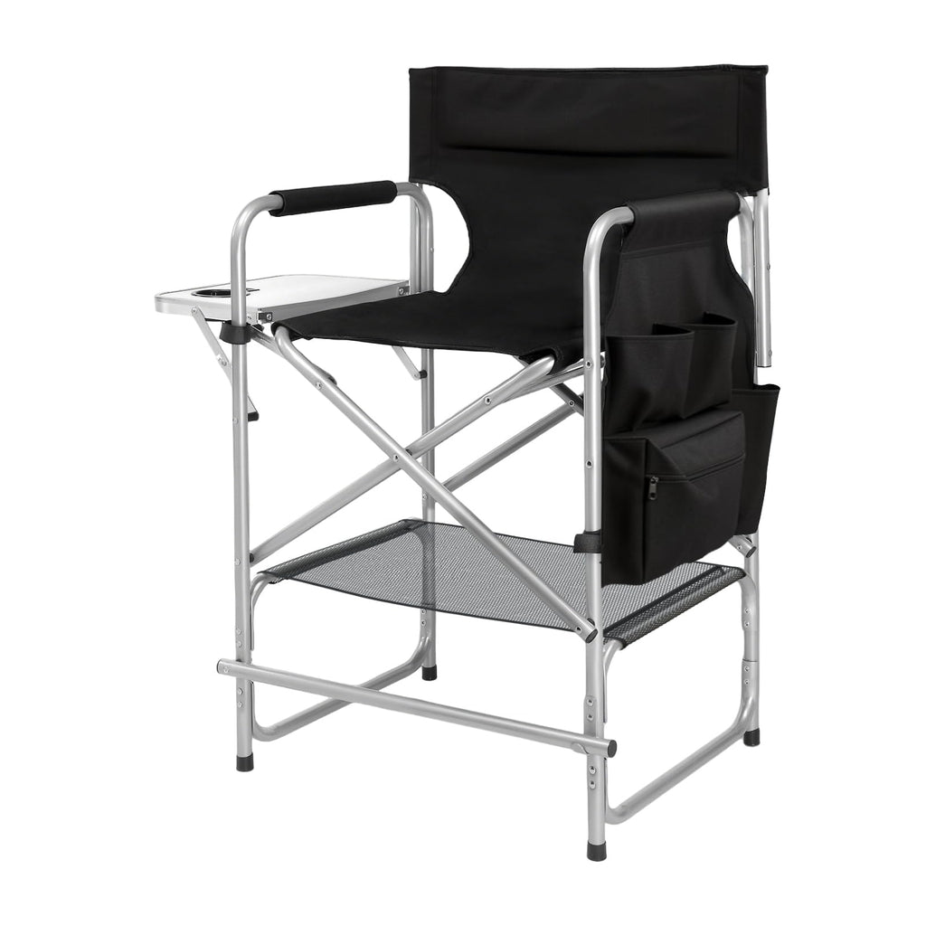 Black Foldable Makeup Chair with Side Table & Footrest Q726277