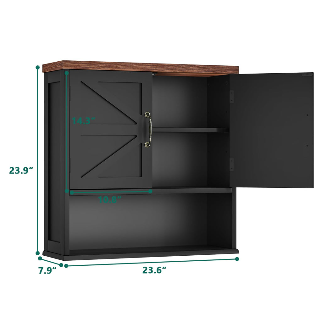 Black Wall Mounted Bathroom Cabinet with Adjustable Shelf B6434