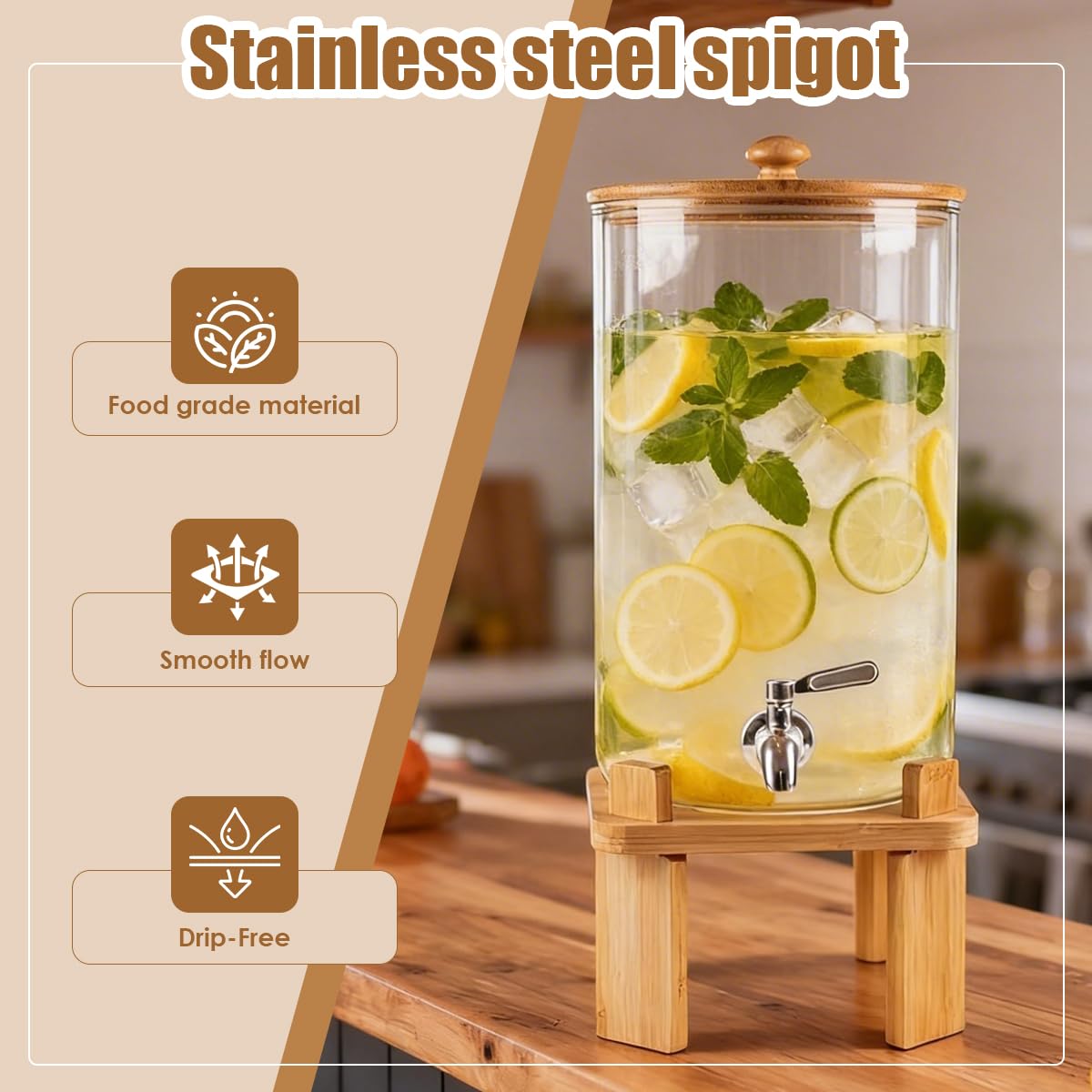 2.3 Gallon Glass Beverage Dispenser with Spigot U3028
