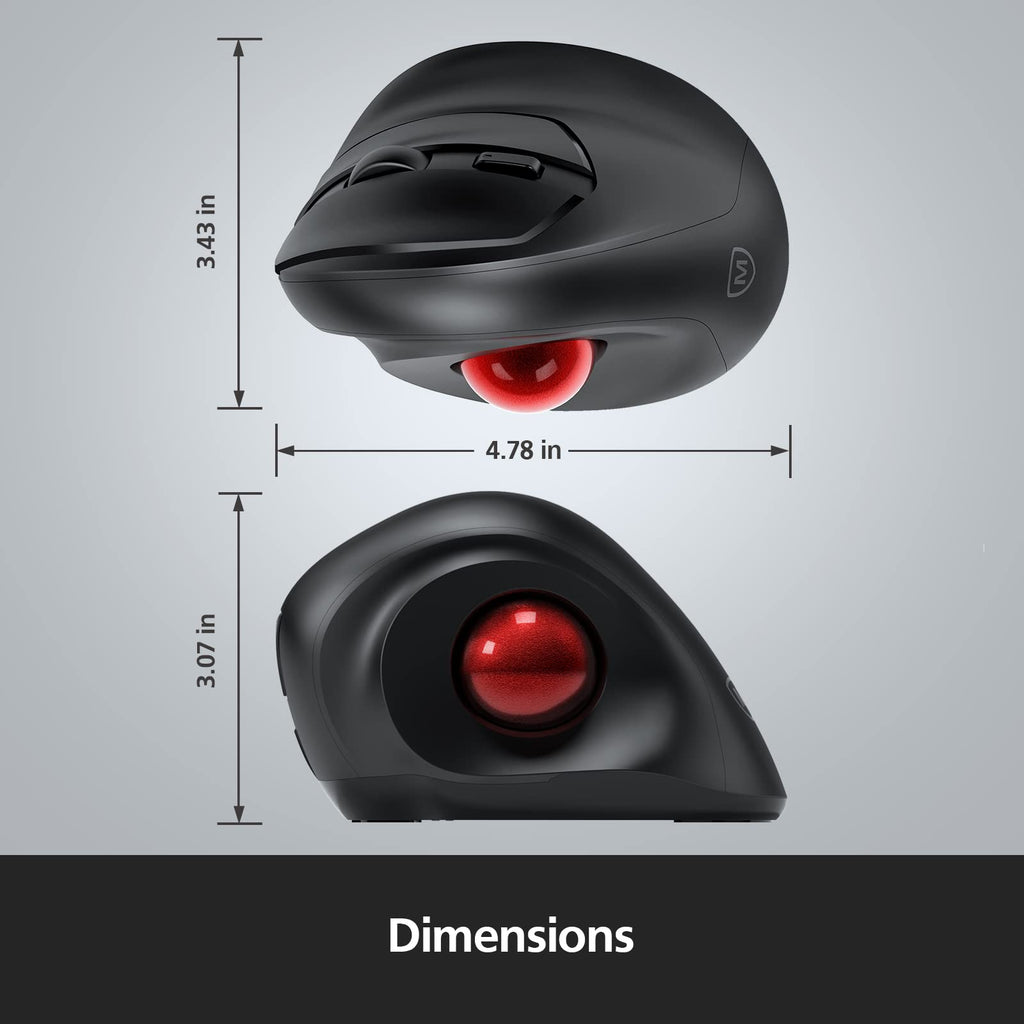 Wireless Ergonomic Trackball Mouse, 3 Adjustable DPI, Black F600484