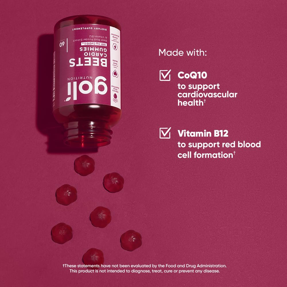 Beets Cardio Gummy 60 Count CoQ10 Beet Root Extract Vegan Gluten-Free O6657