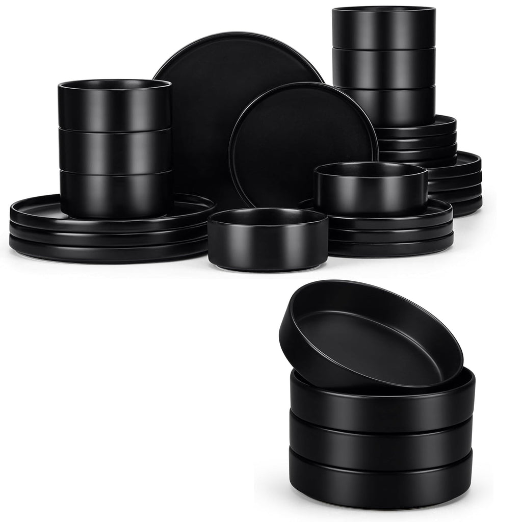 Black 24-Piece Stoneware Dinnerware Set for 8 Y535