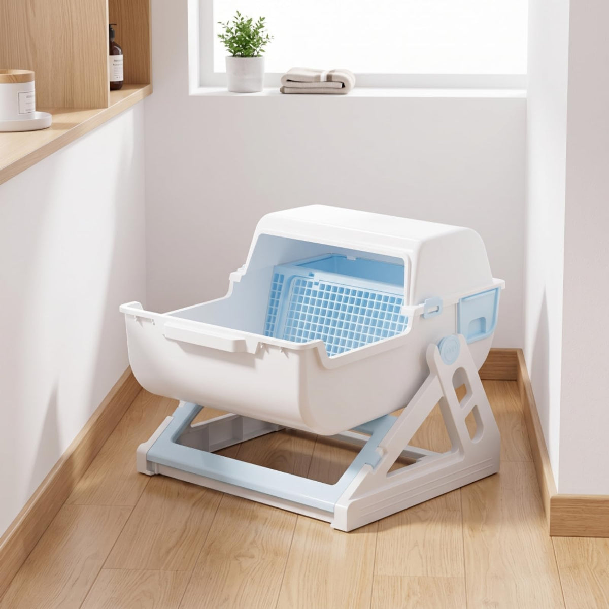 Semi-Automatic Sifting Cat Waste Pan White Gray K555