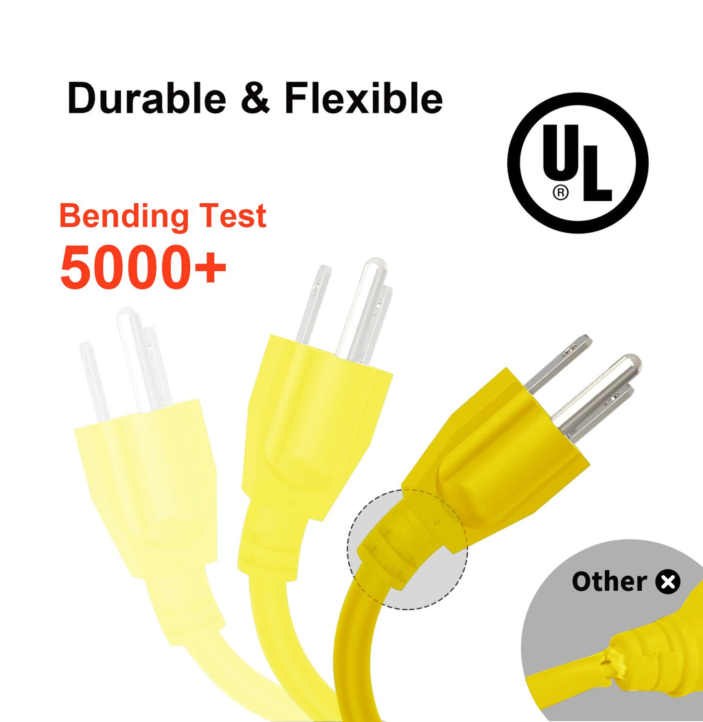 Waterproof 100 FT Yellow 12/3 SJTW Heavy Duty Extension Cord U9484