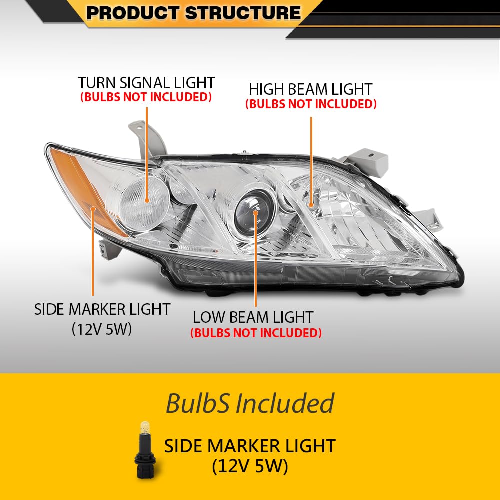 Clear Lens Chrome Housing Amber Reflector Headlight Assembly Pair D21761