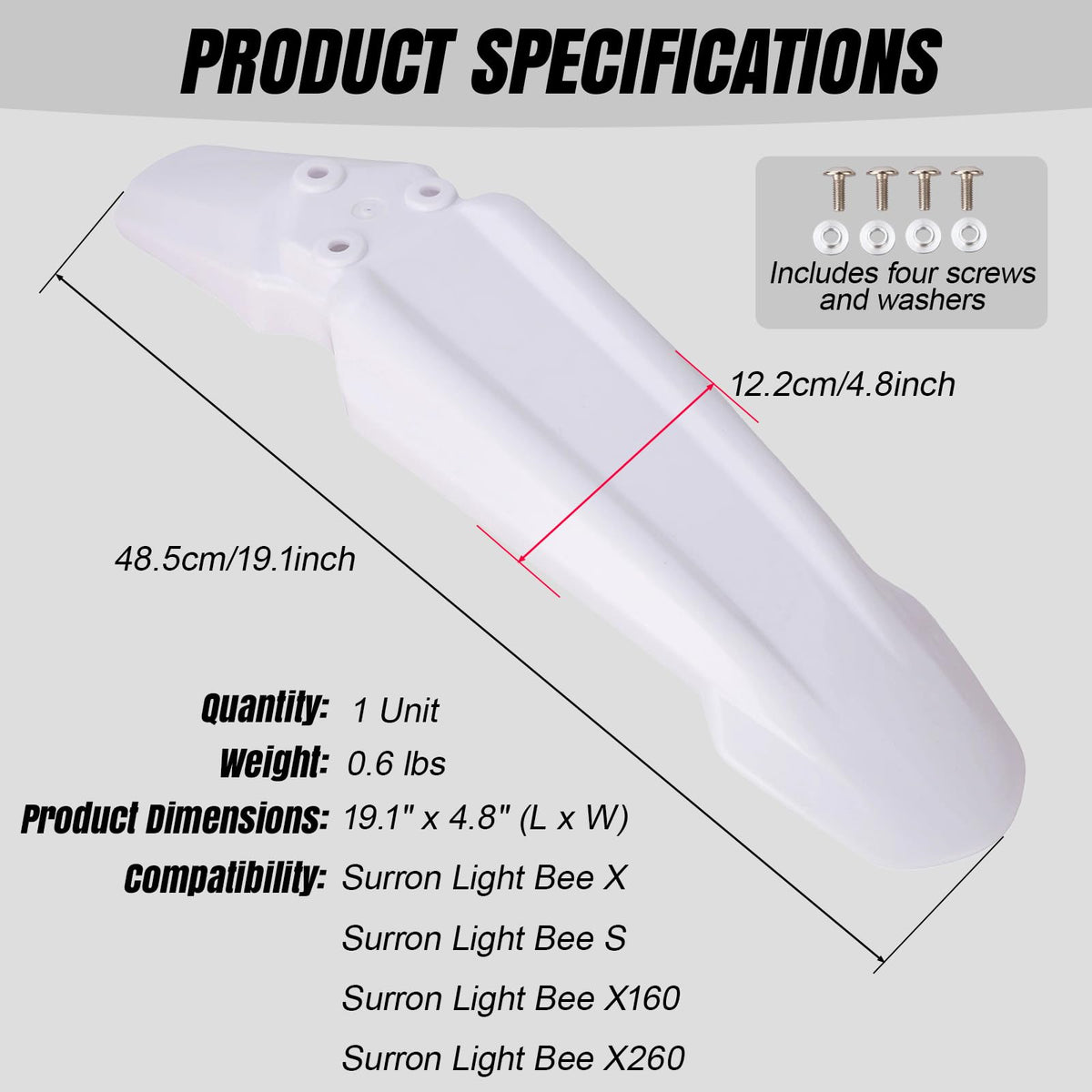 White Dirt Bike & Ebike Front Fender W4690