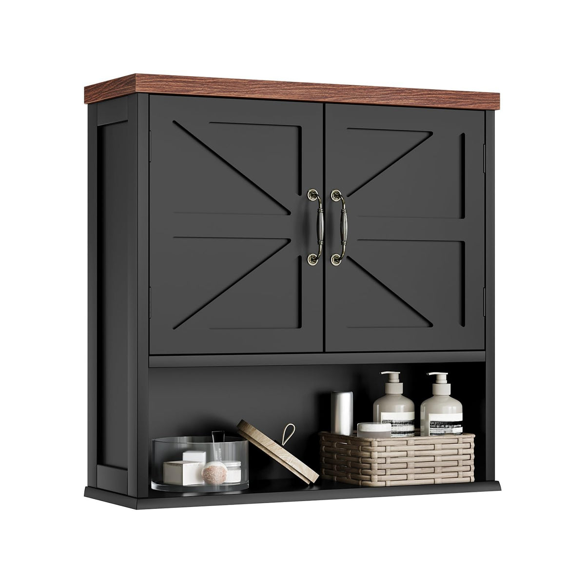 Black Wall Mounted Bathroom Cabinet with Adjustable Shelf B6434