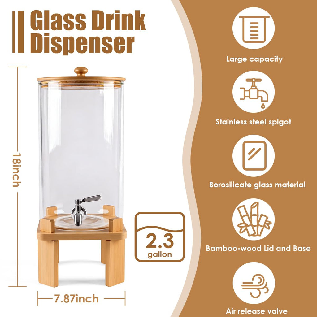 2.3 Gallon Glass Beverage Dispenser with Spigot U3028