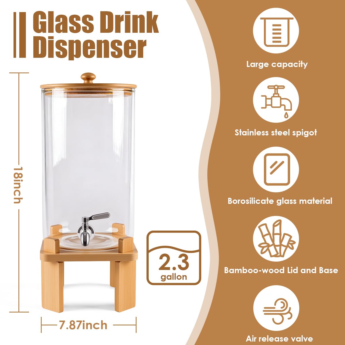 2.3 Gallon Glass Beverage Dispenser with Spigot U3028