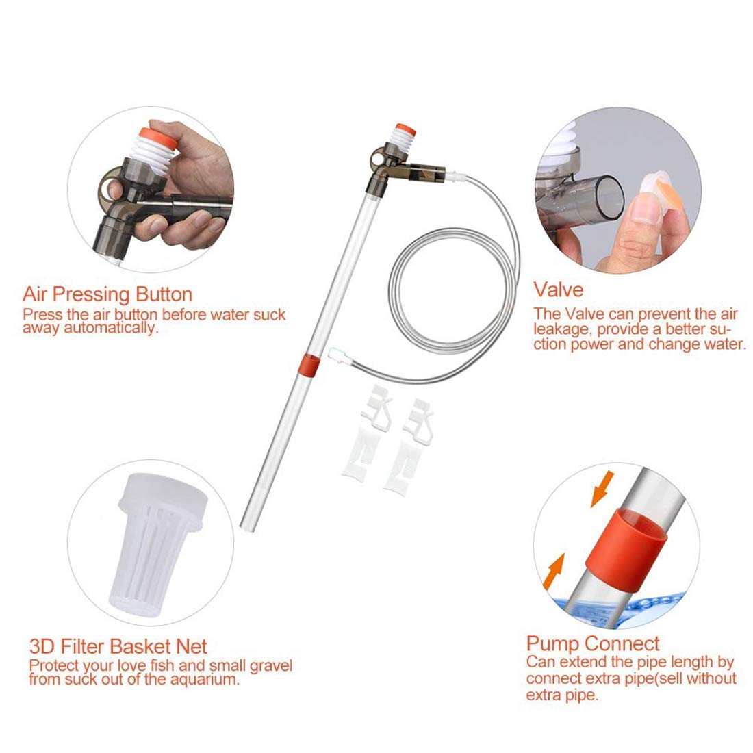 Aquarium Gravel Cleaner Fish Tank Kit Long Nozzle Water Changer BPA Free Z71694