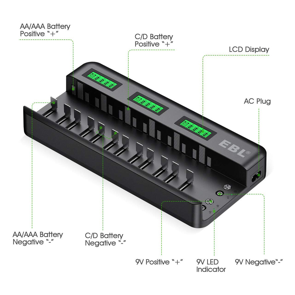 12+2 Bay Universal Rechargeable Battery Charger B473198