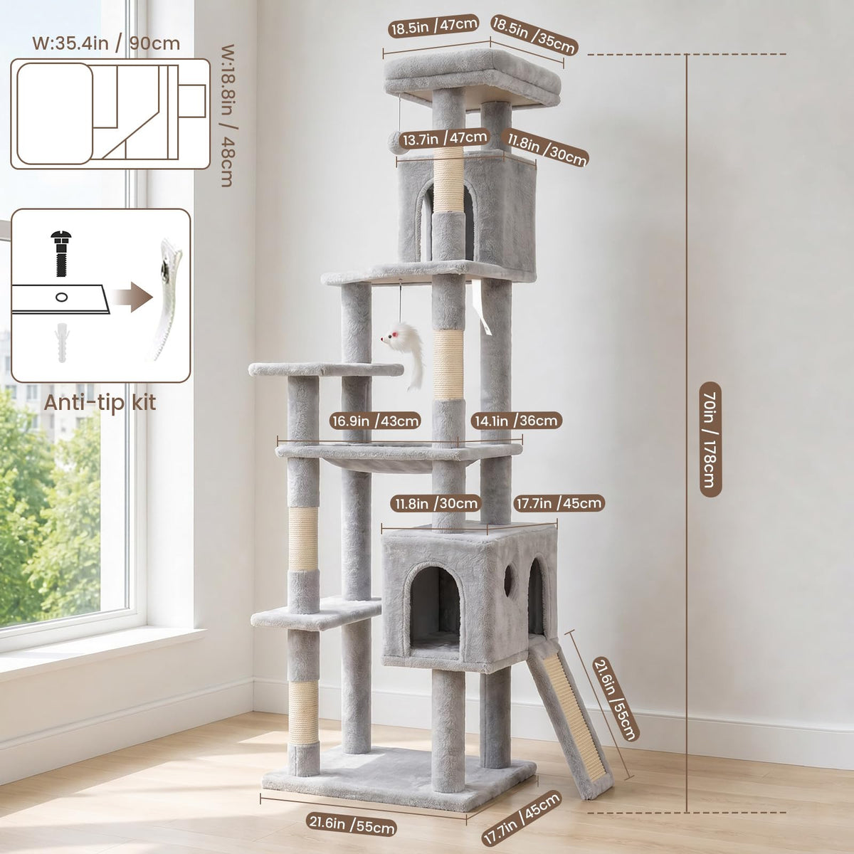 70 Inches Cat Tree with Ladder Z807207
