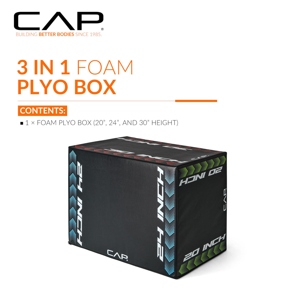 3-in-1 Foam Plyometric Jump Box, 20/24/28-Inch Heights, Black M885877