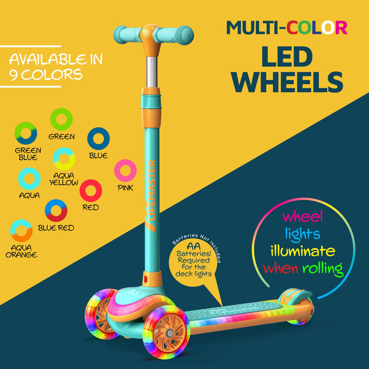 3-Wheel Kids Scooter with Multi-Color Lights U7155