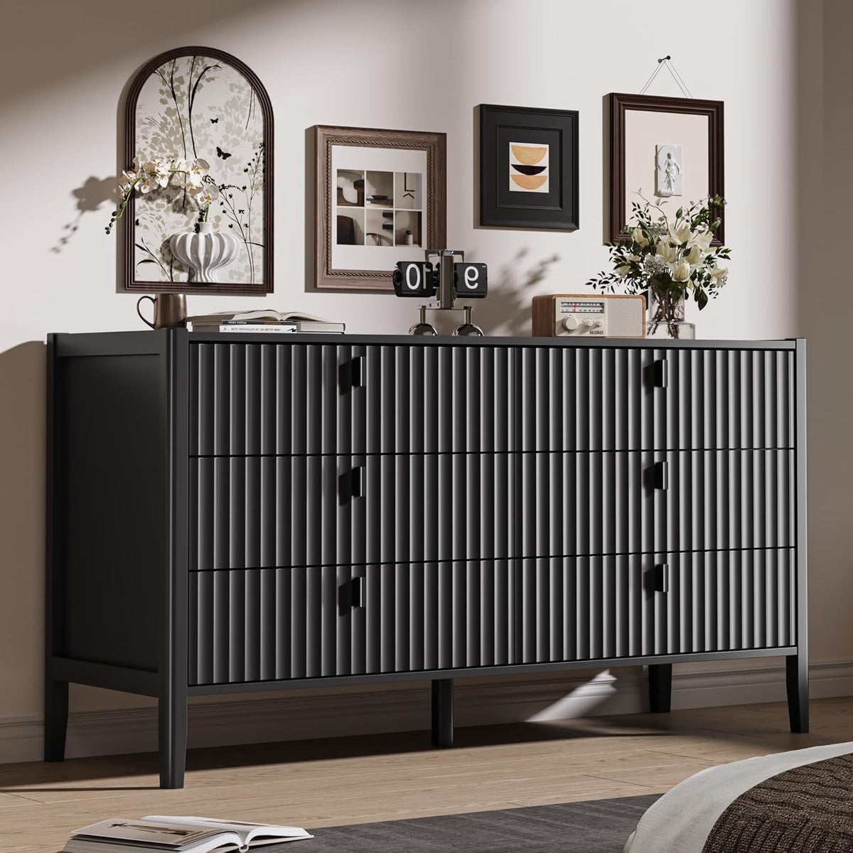 Black 6 Drawer Wood Dresser O691844
