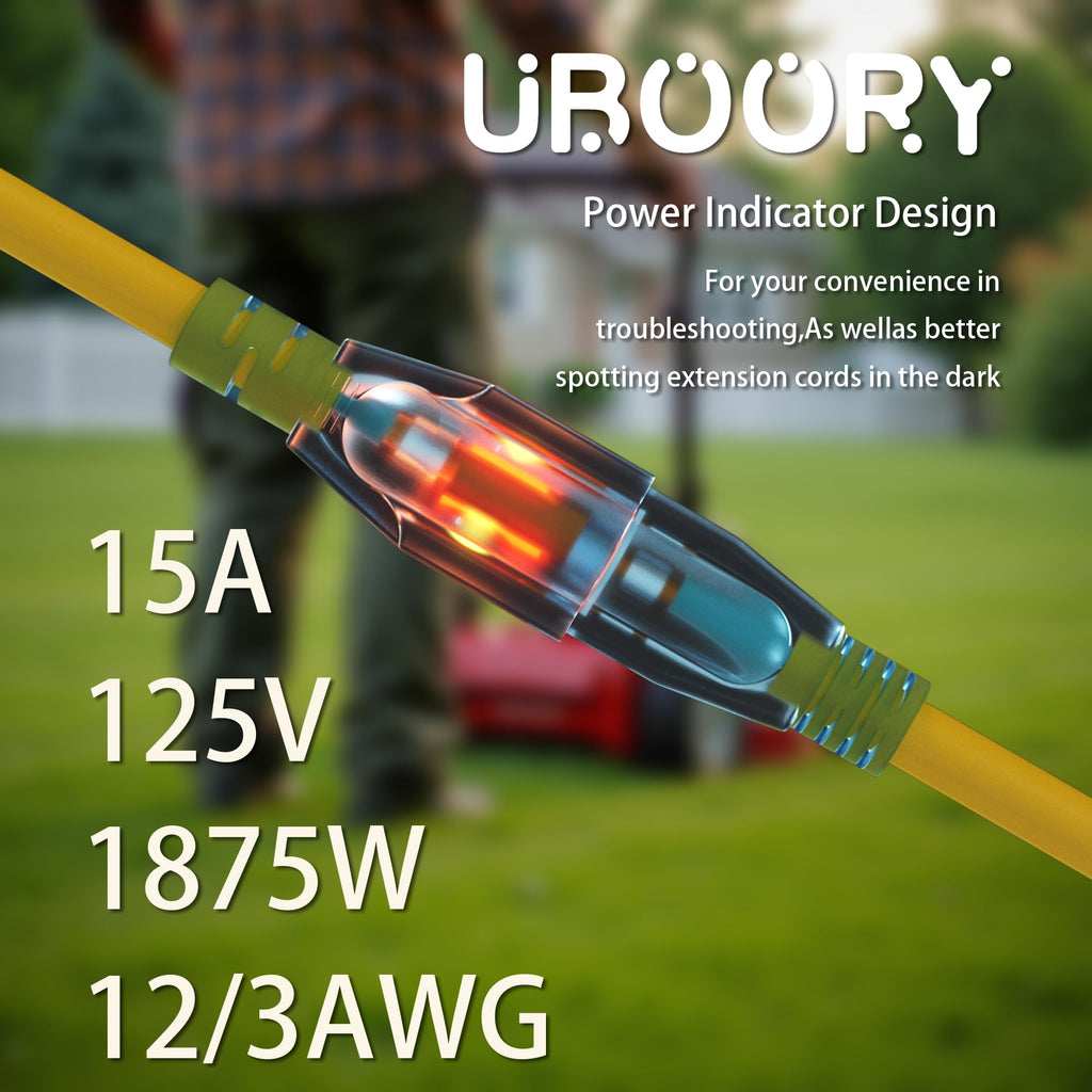 Waterproof 100 FT Yellow 12/3 SJTW Heavy Duty Extension Cord U9484