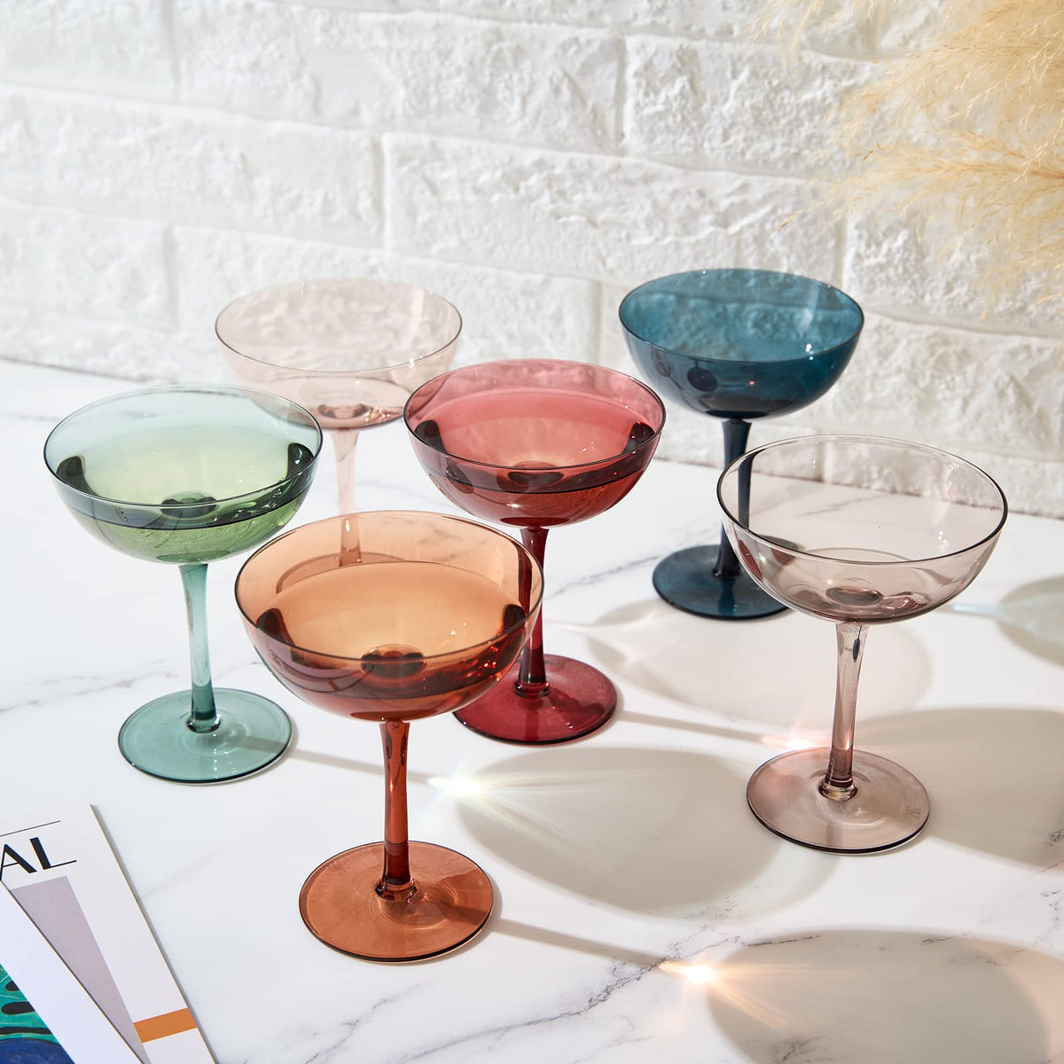 Colored Crystal Coupe Glasses Set of 6 P6171