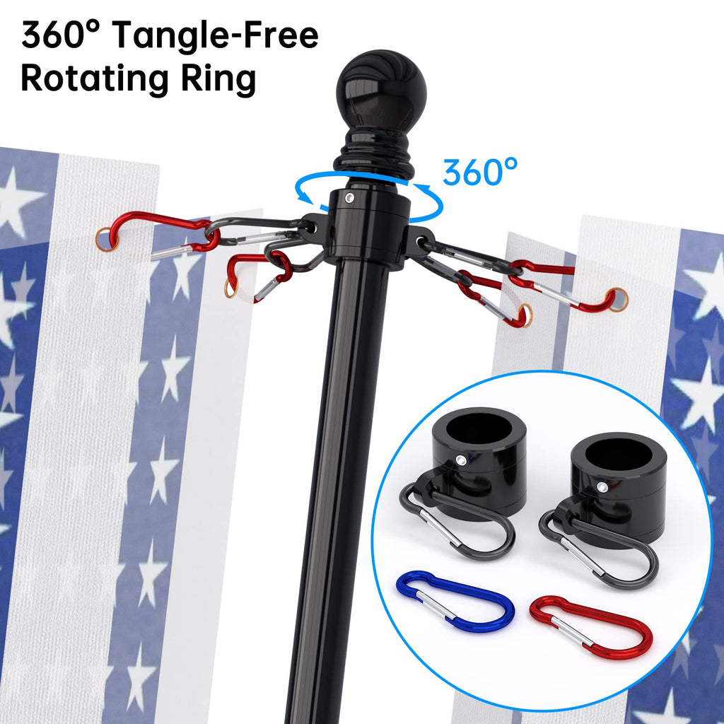 2 Pack 6FT Black Stainless Steel Flag Pole Kit with Solar Light T5828