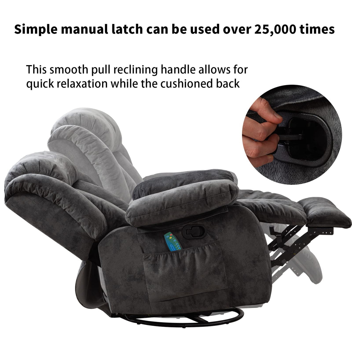 Gray Massage Swivel Rocker Recliner Chair H252018