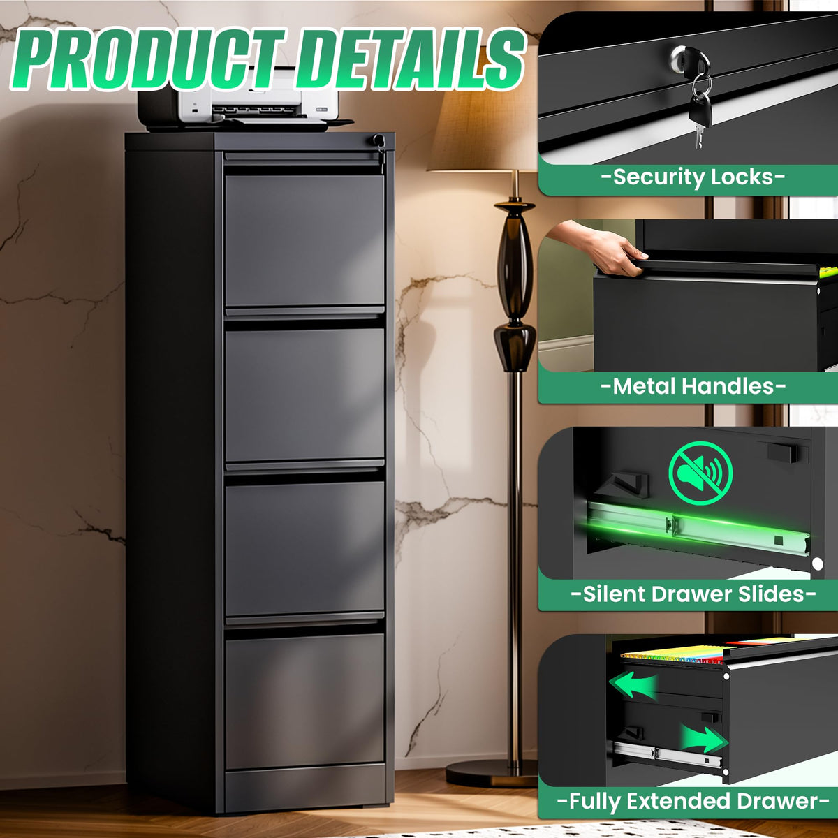 4 Drawer Metal File Cabinet with Lock T373411