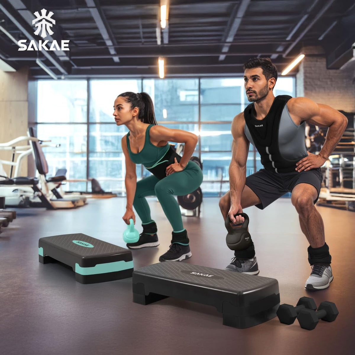 Adjustable Height Aerobic Stepper Set with Dumbbells, Kettlebell, Waist Trimmer, Ankle Weights or Weighted Vest B427270