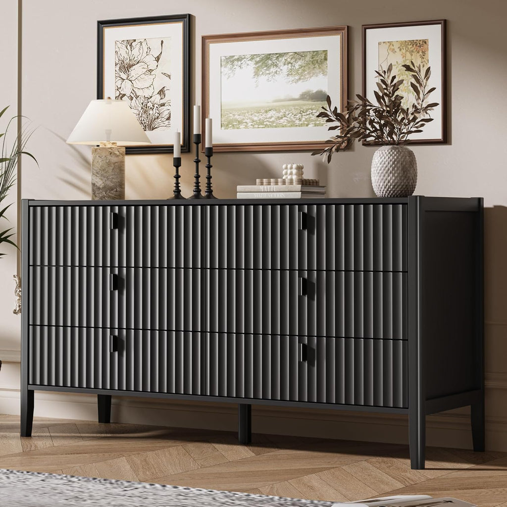 Black 6 Drawer Wood Dresser O691844