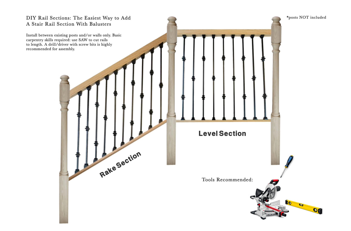 Indoor Stair Rail Section Kit with Black Metal Balusters A944501