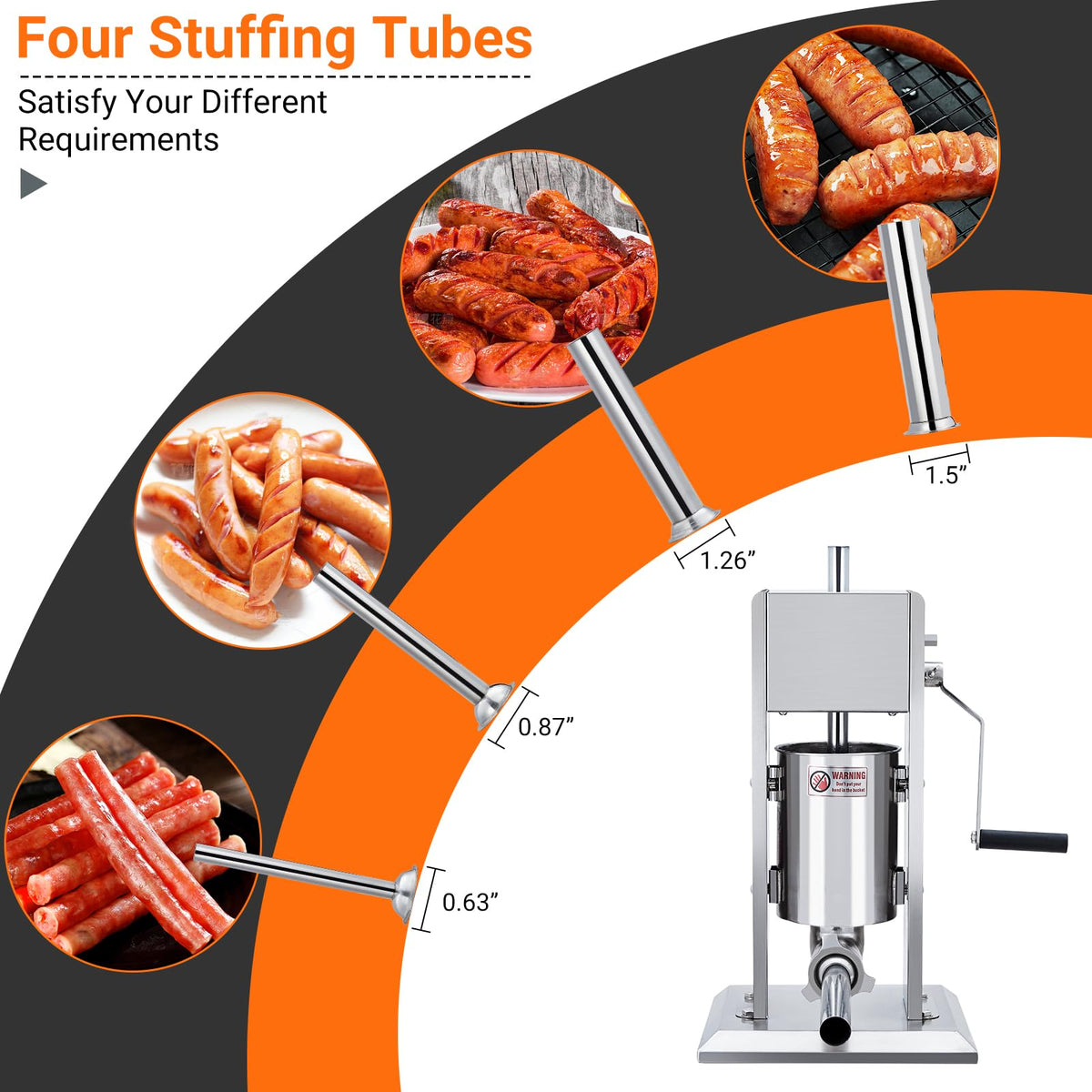 Manual 7 LB Stainless Steel Sausage Stuffer with 4 Stuffing Tubes V41800