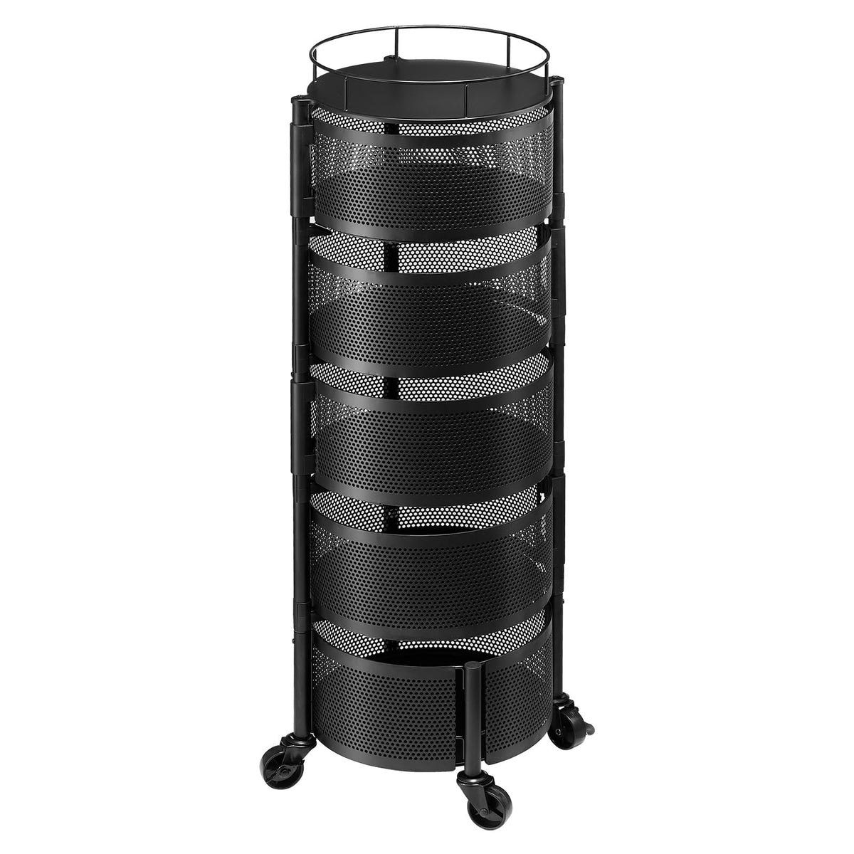 5 Tier Rotating Storage Rack Cart on Wheels, Black V258