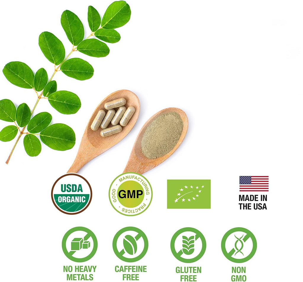 Organic Moringa Leaf Powder Capsules 500mg 120 Capsules D524986